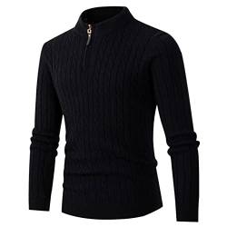 Herren Troyer Mit Reißverschluss Schwarz Solid Strickpullover Zip Rollkragenpullover Basic Grobstrick Pullover Strick Kaschmir Pullover Sweater Winterpullover Winter Dicke von Didadihu