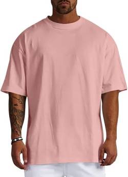 Oversize Tshirt Herren Baumwolle Basic Rundhals Schwarz Vintage Weit Oberteil Einfarbig Print Tee T-Shirt Longshirt (Lockere Passform,M - 3XL),000 Rosa,L von Didadihu