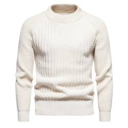 Pullover Rundhals Herren Slim Fit Kaschmir Strickpullover Weiss Winterpullover Rundhalsausschnitt Pulli Casual Turtleneck Pullover Shirt Sweatshirt Regular Merinowolle von Didadihu