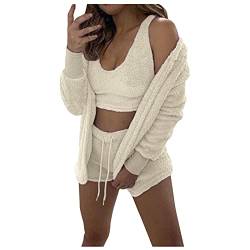 Schlafanzug Damen Frottee Teenager Loungewear Winter Flauschig Pyjama Set Kurz Pyjamahose Kuschelig Mädchen Schlafanzug Hose Nachthemd Hausanzug Baumwolle Weich von Didadihu