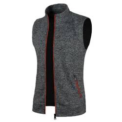 Strickweste Herren, Ärmellos Weste Kurz Fleeceweste Arbeitsweste Stehkragen Softshell Winterweste Vest Sportweste Gefüttert Plüsch,Dunkelgrau,L von Didadihu