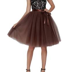 Tüllrock Damen Knielang Hohe Taille Unterrock Tütü Rock,Elastische A Line Petticoat Tüll Rock Crinoline Party Midirock Rockabilly Mit Schnürung,Braun,L von Didadihu