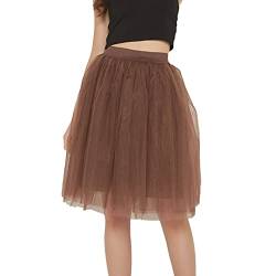 Tüllrock Damen Unterrock Tütü Rock Hohe Taille Elastische Petticoat Tüllrock Party Rockabilly Tüll Rock Midirock Crinoline,Coffee,XL von Didadihu