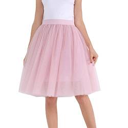 Tüllrock Damen Unterrock Tütü Rock Hohe Taille Elastische Petticoat Tüllrock Party Rockabilly Tüll Rock Midirock Crinoline,Gold,L von Didadihu