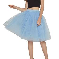 Tüllrock Damen Unterrock Tütü Rock Hohe Taille Elastische Petticoat Tüllrock Party Rockabilly Tüll Rock Midirock Crinoline,Light Blue,L von Didadihu