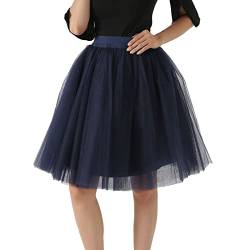 Tüllrock Damen Unterrock Tütü Rock Hohe Taille Elastische Petticoat Tüllrock Party Rockabilly Tüll Rock Midirock Crinoline,Marineblau,M von Didadihu