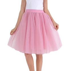 Tüllrock Damen Unterrock Tütü Rock Hohe Taille Elastische Petticoat Tüllrock Party Rockabilly Tüll Rock Midirock Crinoline,Watermelon Red,L von Didadihu