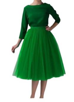 Tüllrock grün Damen Lang Unterrock grüner Tütü Rock Hohe Taille Knielang Petticoat Party Crinoline Tüll Rock Midirock Rockabilly,Grün,XL von Didadihu