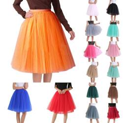 Tüllrock orange Damen Unterrock Tütü orange Rock Hohe Taille Knielang Petticoat Party Crinoline Tüll Rock Midirock Rockabilly,Orange,L von Didadihu