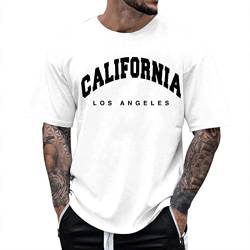 t-Shirts für Herren Oversized Tshirt Rundhals Kurzarm Lose Sommer T-Shirt Oberteile mit Los Angeles Grafik Kreativen Buchstaben Vintage Drucken Streetwear Sport Casual Lang Tops,01 Weiss,L von Didadihu