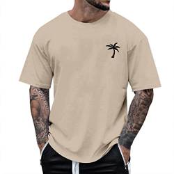 t-Shirts für Herren Oversized Tshirt Rundhals Kurzarm Lose Sommer T-Shirt Oberteile mit Los Angeles Grafik Kreativen Buchstaben Vintage Drucken Streetwear Sport Casual Lang Tops,03 Khaki,L von Didadihu