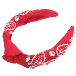Didiseaon Handgenähtes Stirnband aus Rugby-Reisperlen (rot und weiß) dicke Stirnbänder für Frauen Fußball-Charme-Stirnband perlenhaarreif weißer haarreif Haarband Tiara Mode von Didiseaon