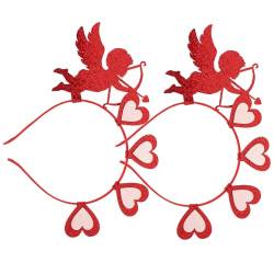 Didiseaon Valentinstag-Herz-Stirnband 2 Stück Rote Pailletten Amor-Haarband Haarreifen Haar-Accessoires Rote Liebe Herzförmige Pailletten-Design-Stirnbänder Kopfbedeckung von Didiseaon
