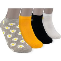 Die Sockenbude Sneakersocken FLOWER mit Soft Piqué-Bund (Bund, 4-Paar, grau schwarz weiß gelb) gekämmte Baumwolle von Die Sockenbude