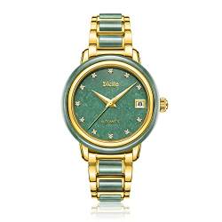 Diella Automatik Damen Uhren, Luxus Grün Jade und Gold Edelstahl Armband Uhren für Damen, Wasserdicht Damen Uhren (Modell: AD6001L) von Diella