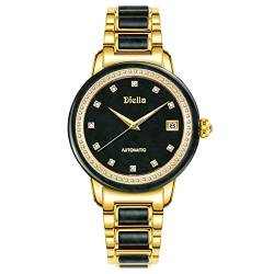 Diella Automatik Damen Uhren, Luxus Jade und Gold Edelstahl Armband Uhren für Damen, Wasserdicht Frauen Mechanische Uhren von Diella