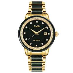 Diella Automatik Herren Uhren, Luxus Schwarz Jade und Gold Männer Mechanische Uhren, Edelstahl Wasserdicht Armband Uhren für Herren (Model: AD6008G) von Diella