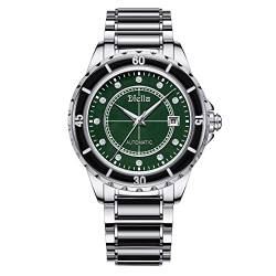 Diella Luxuriöse Silberne automatische mechanische Uhr für Herren, Elegante Herrenarmbanduhren mit dunkler Jade, leuchtendes Display, wasserdicht (AD6020-SI) von Diella