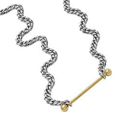 Diesel Halskette Für Männer Stahl, Länge: 450mm+50mm, Breite: 61mm, Höhe: 7mm Silber Edelstahl Halskette, DX1409931 von Diesel