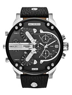 Diesel Herrenuhr Mr. Daddy 2.0, Multifunktionswerk, 57mm Silbernes Edelstahlgehäuse mit Lederarmband, DZ7313 von Diesel