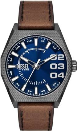 Diesel Herrenuhr Scraper quarz/3 Zeiger Uhrwerk 44mm Gehäusegröße mit einem Lederarmband DZ2189 von Diesel