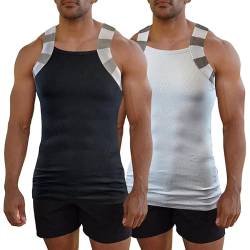 Different Touch 2er-Pack Herren-Tanktop mit quadratischem Schnitt, zweifarbiger Besatz, Schwarz und Weiß, Mittel von Different Touch