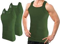 Different Touch Herren G-Unit-Style Tank Tops Square Cut Muscle Rib A-Shirts 2er Pack, Military Green, Medium von Different Touch