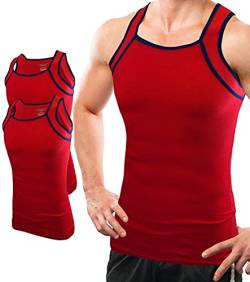 Different Touch Herren G-Unit Style Tank Tops Square Cut Muscle Rib A-Shirts 2er Pack, Rot mit marineblauem Rand, XL von Different Touch