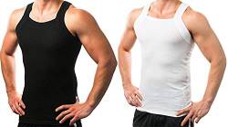 Different Touch Herren G-Unit Style Tank Tops Square Cut Muscle Rib A-Shirts 2er Pack, Schwarz und Weiß, XX-Large von Different Touch