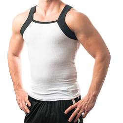 Different Touch Herren G-Unit Style Tank Tops Square Cut Muscle Rib A-Shirts 2er Pack, Weiß/Schwarz, XL von Different Touch