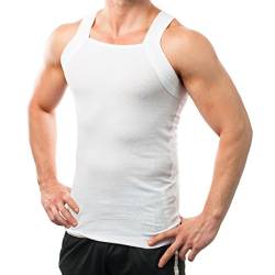 Different Touch 2er-Pack Herren-Tank-Tops, quadratischer Schnitt, Muskelrippen-A-Shirts, Weiss/opulenter Garten, L von Different Touch