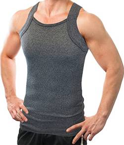 Different Touch Herren G-Unit-Style Tank Tops Square Cut Muscle Rib A-Shirts 2er Pack, anthrazit, X-Groß von Different Touch