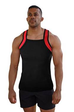 Different Touch Herren Tank Top im athletischen Stil mit quadratischem Schnitt, Black W/Red, 3X-Groß von Different Touch