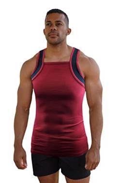 Different Touch Herren Tank Top im athletischen Stil mit quadratischem Schnitt, Burgunderrot mit Schwarz, Mittel von Different Touch