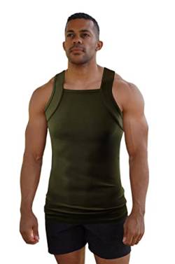 Different Touch Herren Tank Top im athletischen Stil mit quadratischem Schnitt, Grün (Army Green), 3X-Groß von Different Touch