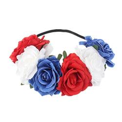 Dificato Britische Flagge Farbe Blume Haarband | Rot Weiß Blau Patriotisch 4. Juli Unabhängigkeitstag Blume Krone Haarband | Union Jack Party Supplies Set für Queens Platinum Jubilee 2022 von Dificato