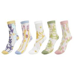 DigiTizerArt 5 Pairs Vintage Sheer Socks, Cute Floral Thin Socks, Mesh Lace Elastic Jacquard Glass Silk Socks for Women Girls von DigiTizerArt