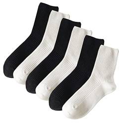 Digoon 6 Paar bequeme Baumwollsocken für Damen, einfarbige Slouch-Socken für Mädchen und Studenten, Schwarz und Weiß, 37.5-44.5 EU von Digoon