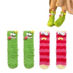 Dihope 2 Paar Lustige Socken,3D Cartoon Monster Socken Mit Großen Augen Unisex Winter Flauschig Socken Korallenvlies Bodensocken,Funny Freundschaftssocken für Damen und Herren von Dihope