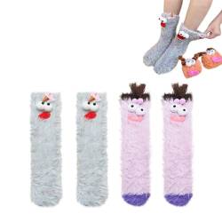 Dihope 2 Paar Lustige Socken,3D Cartoon Monster Socken Mit Großen Augen Unisex Winter Flauschig Socken Korallenvlies Bodensocken,Funny Freundschaftssocken für Damen und Herren von Dihope