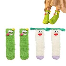 Dihope 2 Paar Lustige Socken,3D Cartoon Monster Socken Mit Großen Augen Unisex Winter Flauschig Socken Korallenvlies Bodensocken,Funny Freundschaftssocken für Damen und Herren von Dihope
