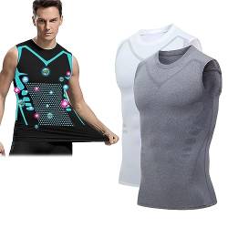 Dihope 2024 New Version Ionic Shaping Vest,Ionic Body Shaping Weste,Comfortable Atmungsaktiv Eisseide Schnelltrocknendes Compression Shirt Tank Top Shapewear(Grau+Weiß,L) von Dihope