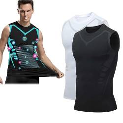 Dihope 2024 New Version Ionic Shaping Vest,Ionic Body Shaping Weste,Comfortable Atmungsaktiv Eisseide Schnelltrocknendes Compression Shirt Tank Top Shapewear(Schwarz+Weiß,M) von Dihope