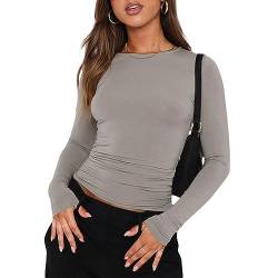 Dihope Damen Langarmshirts Y2K Oberteile Slim Fit Fashion Cropped Tee Einfarbig Basic Crop Tops Casual Athletisches Top Teenager Streetwear,Hellgrau,S von Dihope