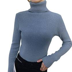 Dihope Damen Rollkragenpullover Basic Pullover Dünner Strickpullover Elastisch Gerippt Strickpulli Elegant Langarmshirt Casual Slim Fit Pulli Sweatshirts für Herbst Winter(Blau,One Size) von Dihope