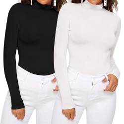 Dihope Damen Rollkragenshirt Basic Elegant Langarmshirt Rolli Weicher Pullover Sweatshirts Dünn Stretch Unterziehrolli Slim Fit Oberteile für Herbst Winter(2pc-Schwarz+Weiß,3XL) von Dihope