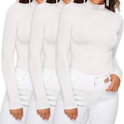 Dihope Damen Rollkragenshirt Basic Elegant Langarmshirt Rolli Weicher Pullover Sweatshirts Dünn Stretch Unterziehrolli Slim Fit Oberteile für Herbst Winter(3pc-Weiß*3,3XL) von Dihope