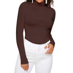 Dihope Damen Rollkragenshirt Basic Elegant Langarmshirt Rolli Weicher Pullover Sweatshirts Dünn Stretch Unterziehrolli Slim Fit Oberteile für Herbst Winter(Kaffee,XL) von Dihope