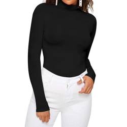 Dihope Damen Rollkragenshirt Basic Elegant Langarmshirt Rolli Weicher Pullover Sweatshirts Dünn Stretch Unterziehrolli Slim Fit Oberteile für Herbst Winter(Schwarz,XL) von Dihope