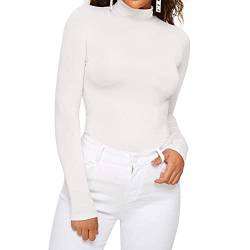 Dihope Damen Rollkragenshirt Basic Elegant Langarmshirt Rolli Weicher Pullover Sweatshirts Dünn Stretch Unterziehrolli Slim Fit Oberteile für Herbst Winter(Weiß,3XL) von Dihope